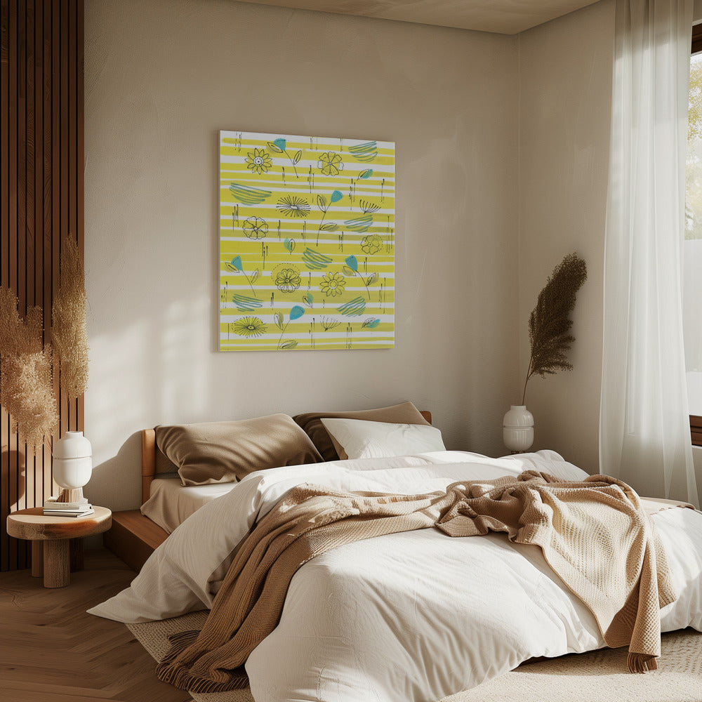 Strepen en bloemen | Canvas