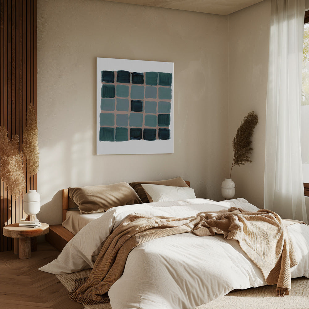 Teal Checkered Square Print | Canvas