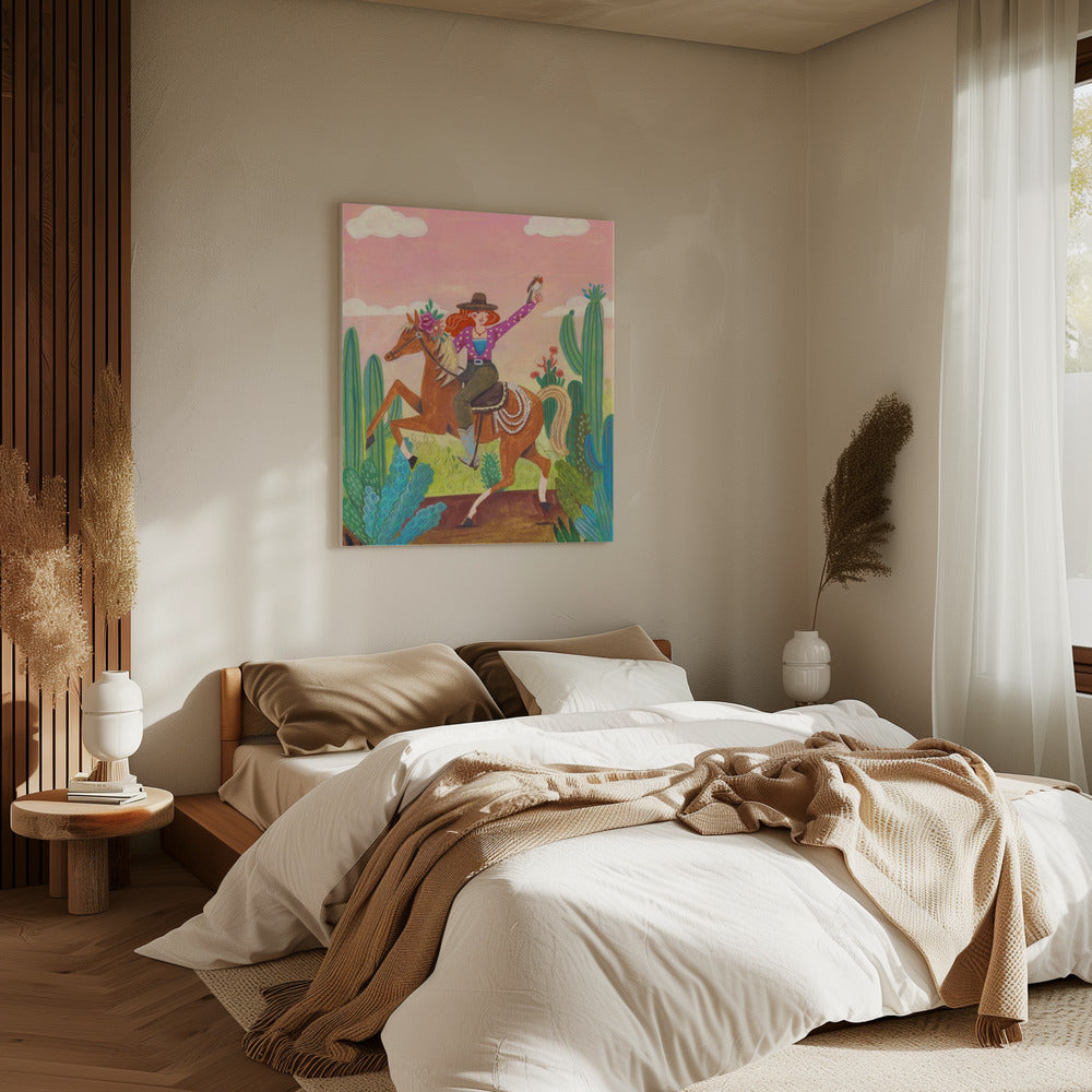 Cowgirl on horse in the desert | Canvas