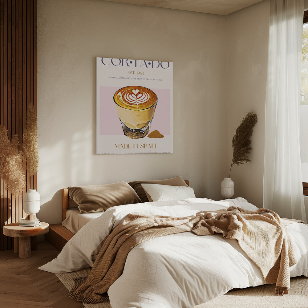 Cortado-koffie-illustratie met latte-kunst | Canvas