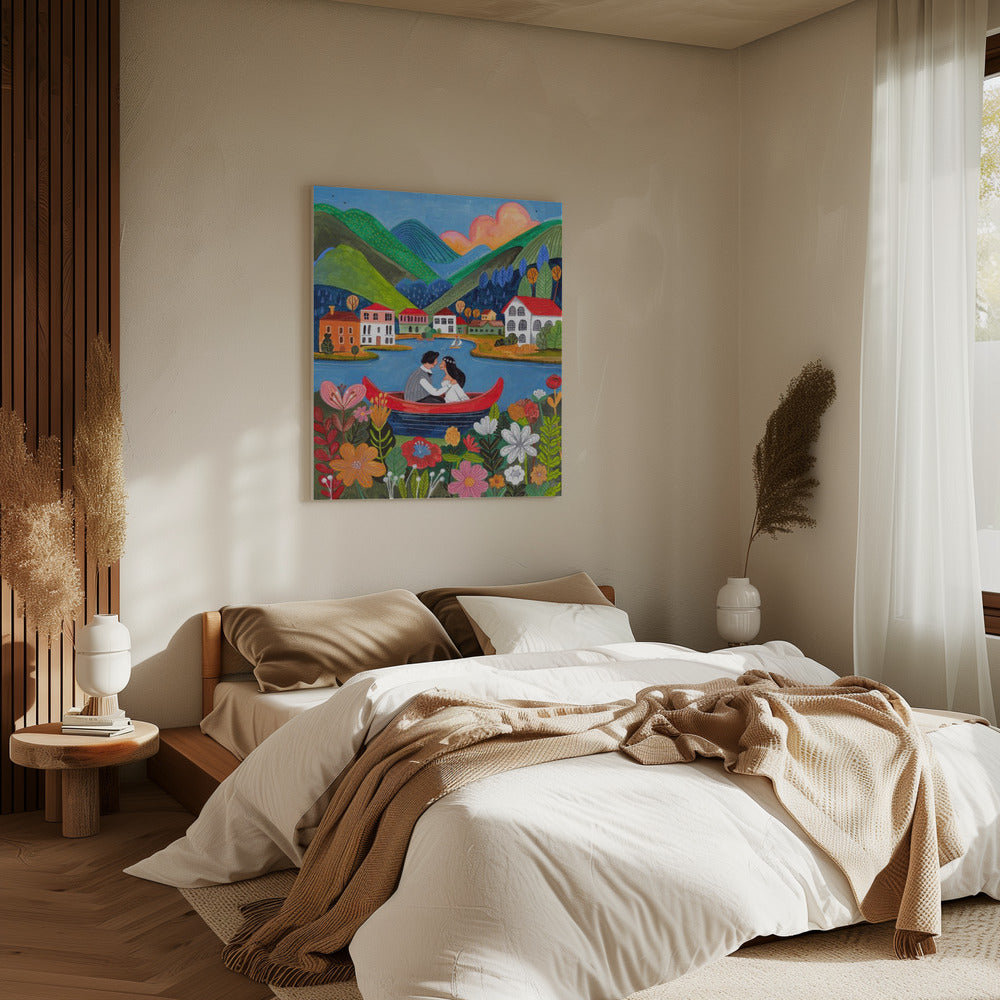 Pasgetrouwd stel in een boot | Canvas