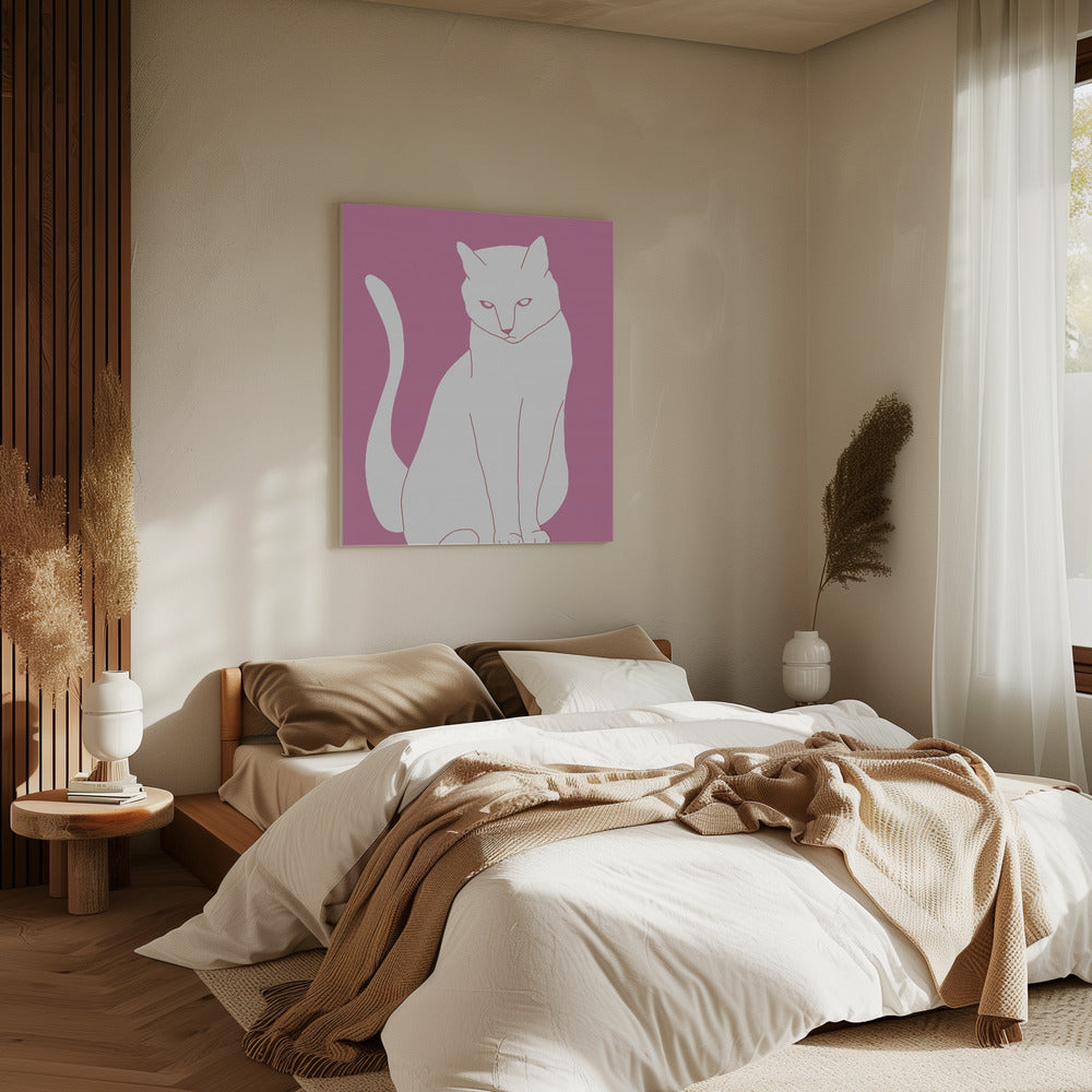 Witte en roze kat | Canvas