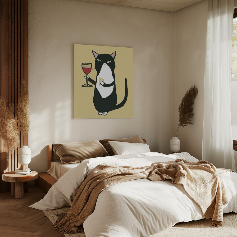 Kat met wijn | Canvas