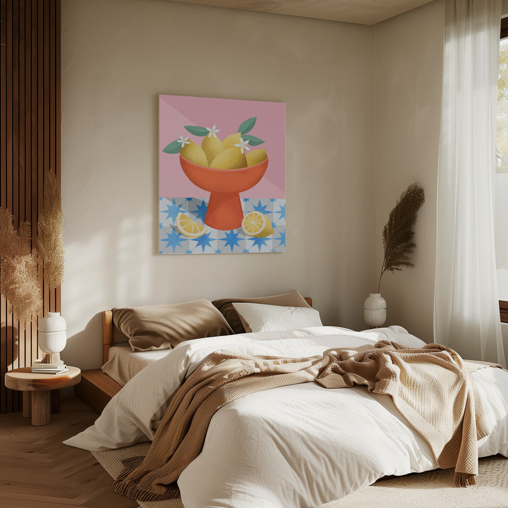 Citroenen in een rode voetstukkom | Canvas