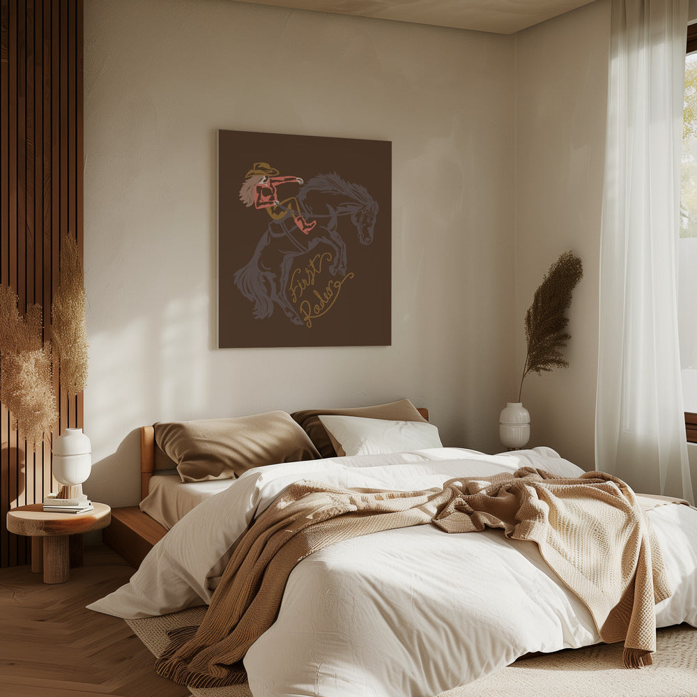 Cowgirl op een steigerend paard | Canvas