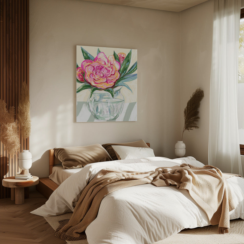 Pioenroos in glazen vaas | Canvas