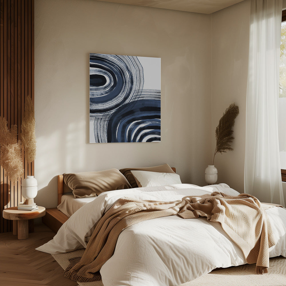 Concentrische blauwe en zwarte penseelstreken | Canvas