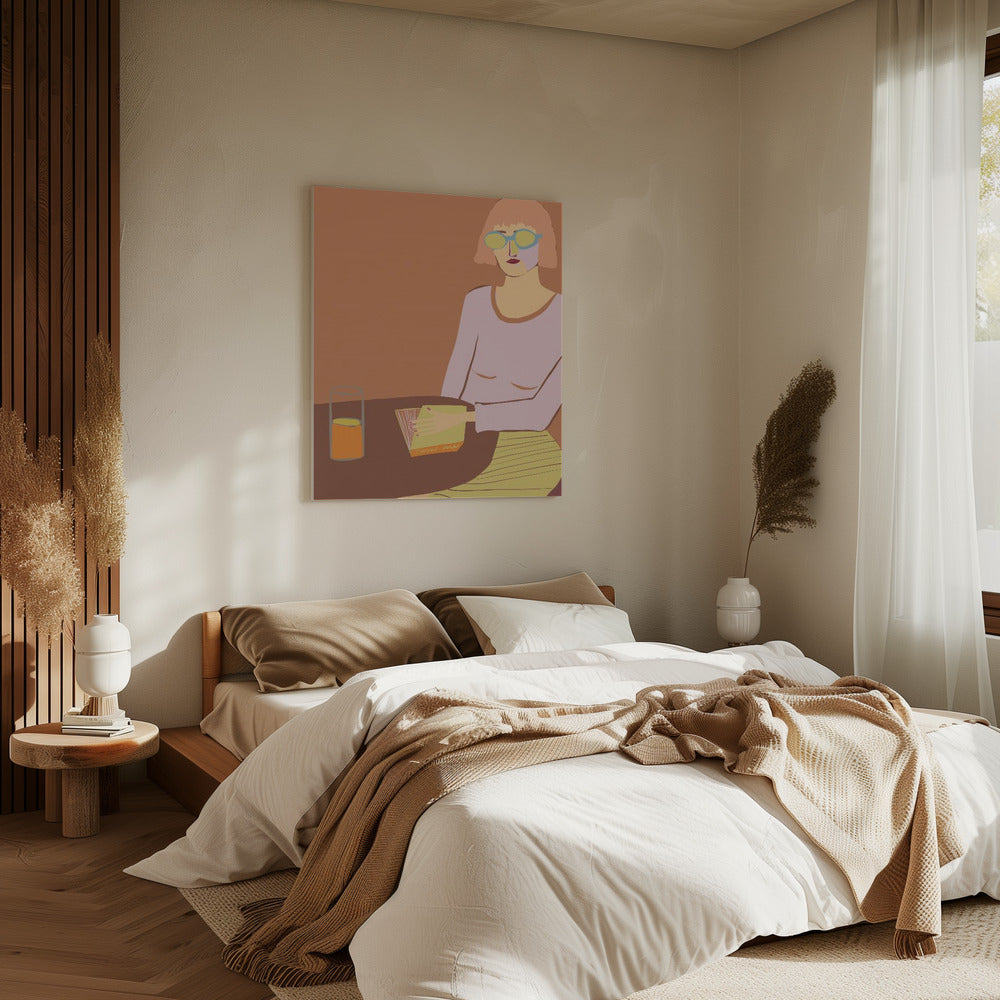 Lady reading with drink | Canvas