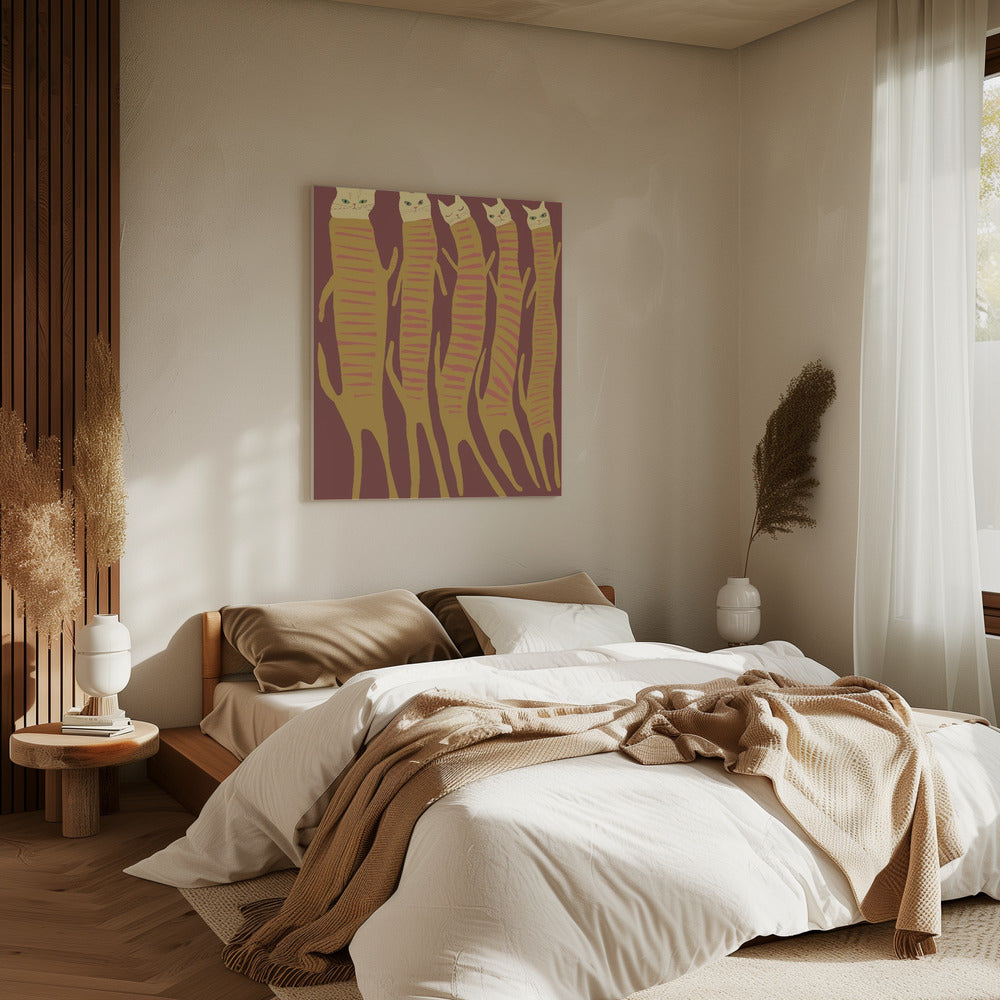 Vijf lange katten | Canvas