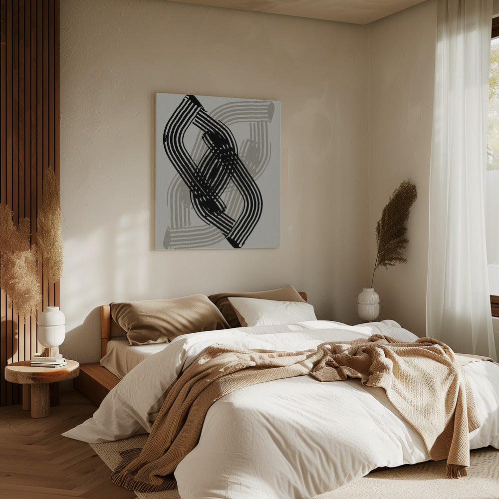 Abstracte curven in zwart en grijs | Canvas