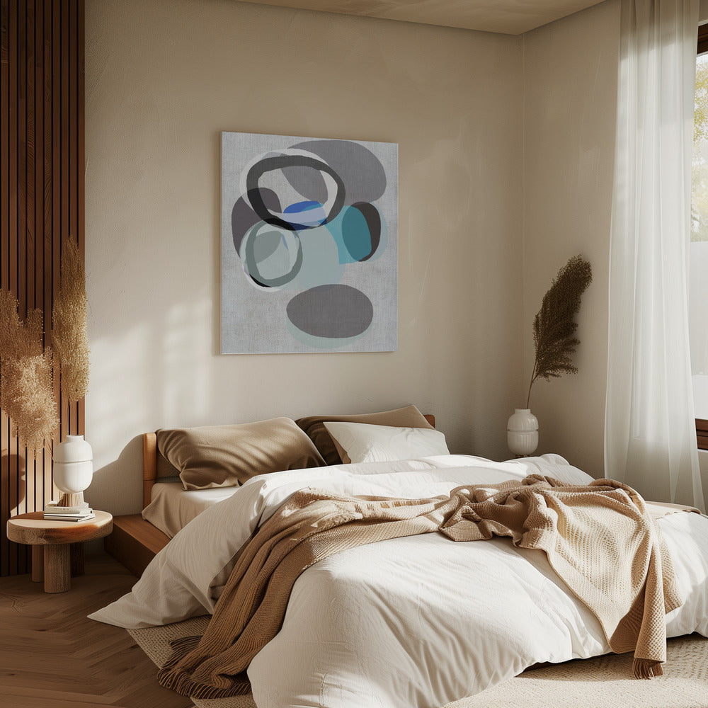 Abstracte vormen in blauw, grijs en zwarte ringen | Canvas