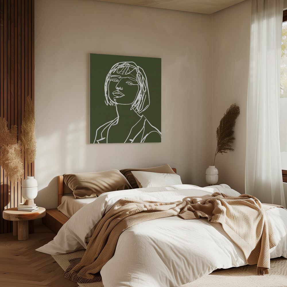 Line art female green | Canvas