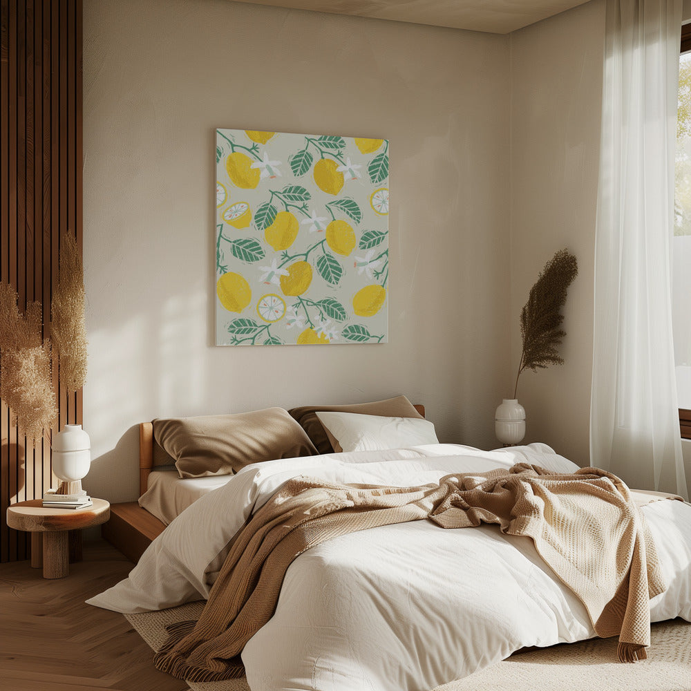 Gele citroen en groene bladeren | Canvas