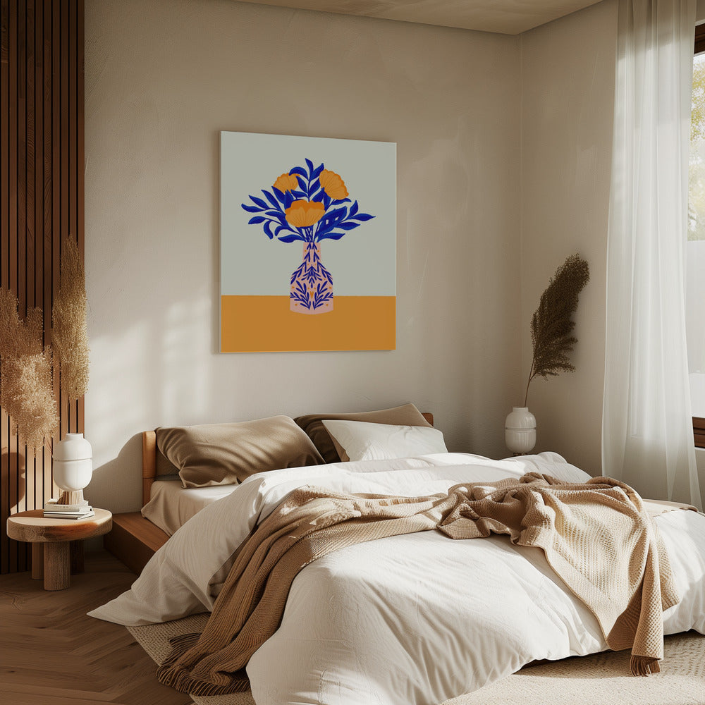 Oranje klaprozen in een vaas | Canvas