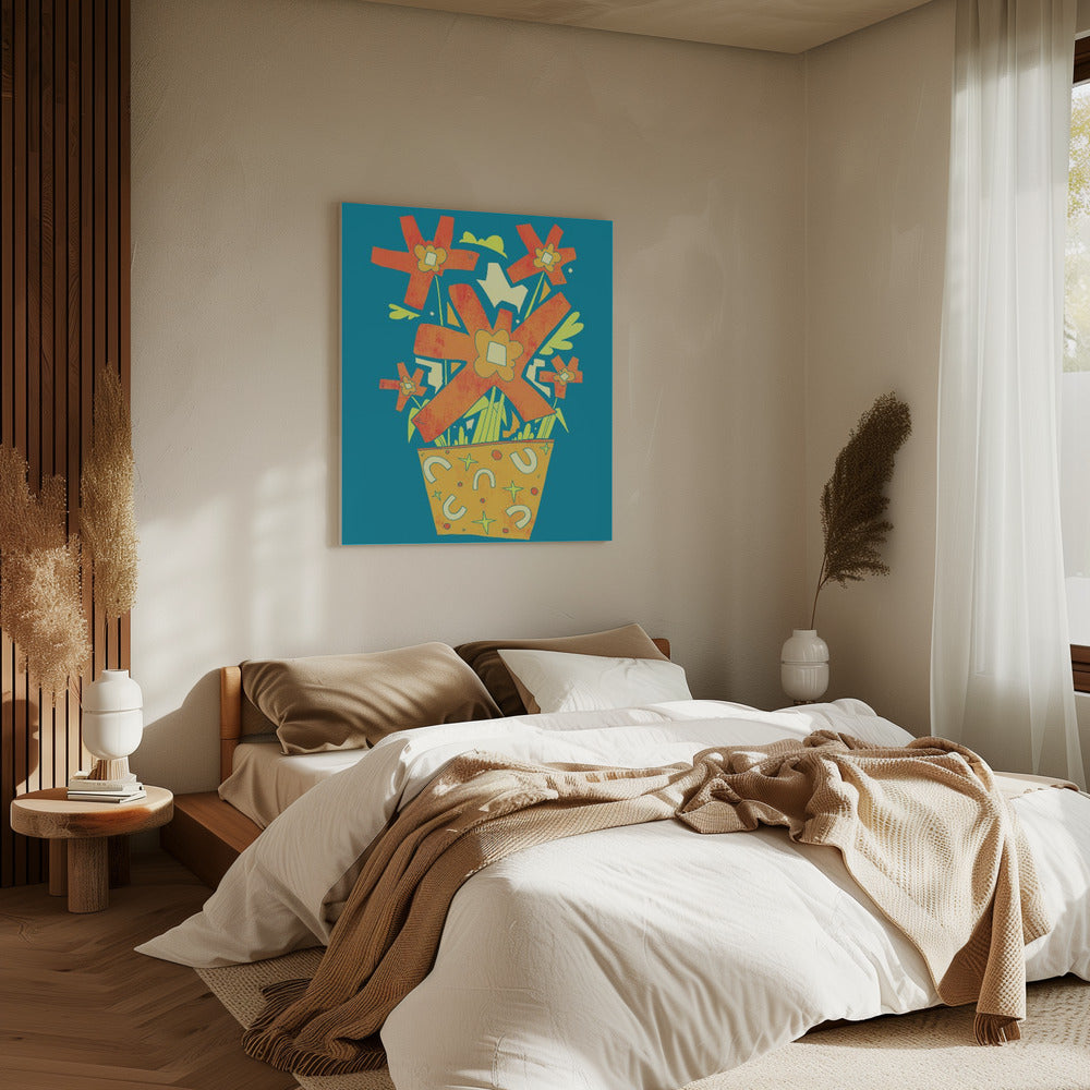 Abstracte bloemen in een decoratieve pot | Canvas