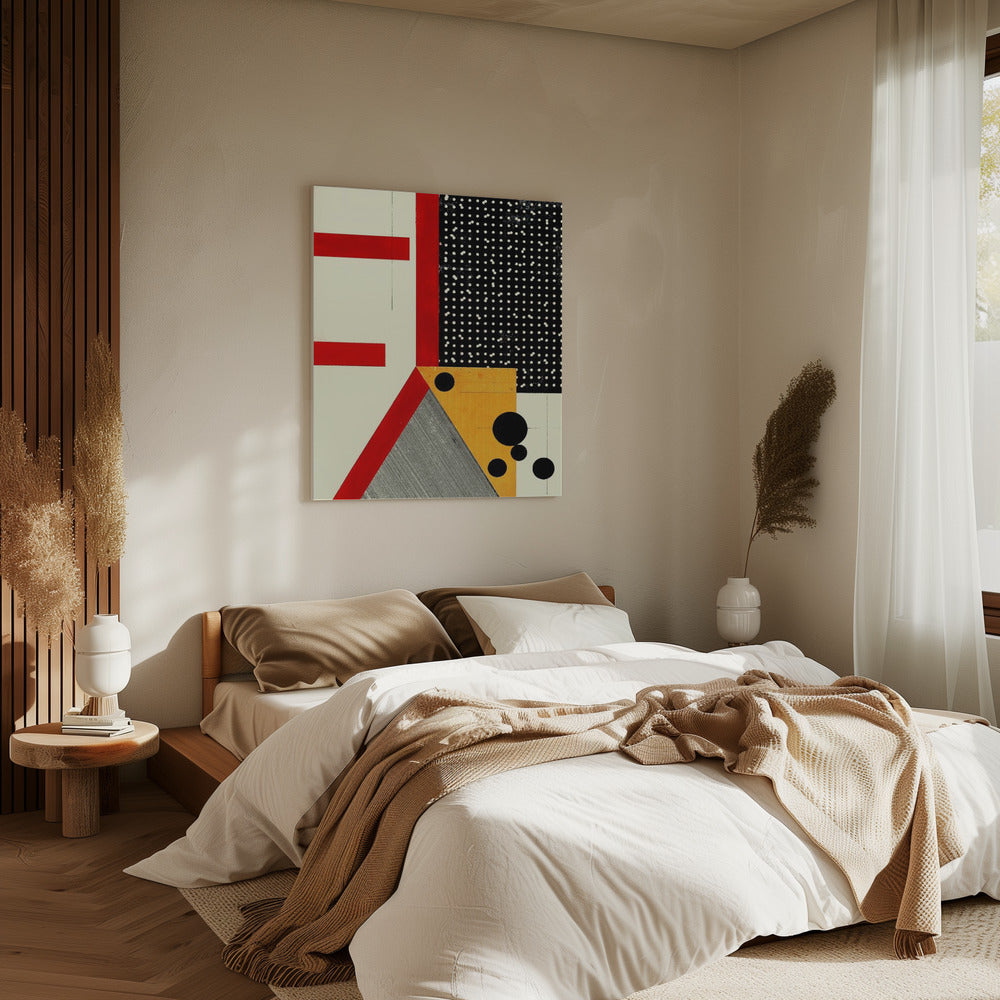 Dikke rode lijnen en zwarte stippen | Canvas