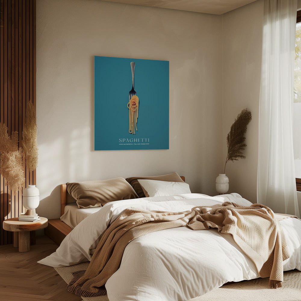 Een vork omwikkeld met spaghetti | Canvas