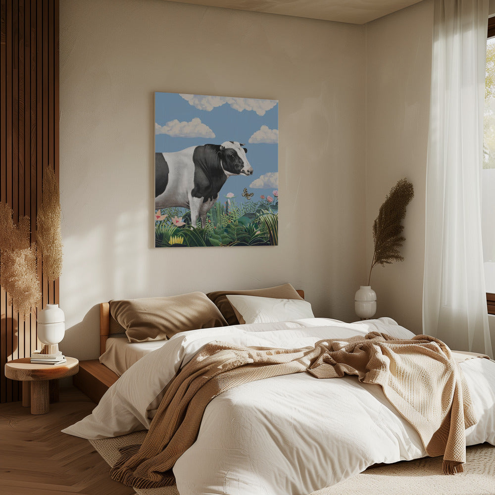 Kleurrijke portretten van blije koeien (inclusief vlinder) | Canvas