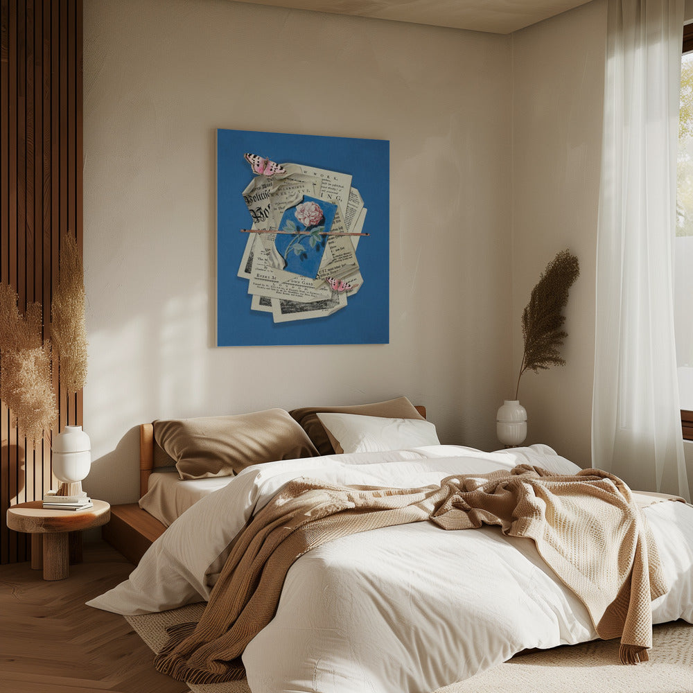 Roze roos omringd door vintage papier | Canvas