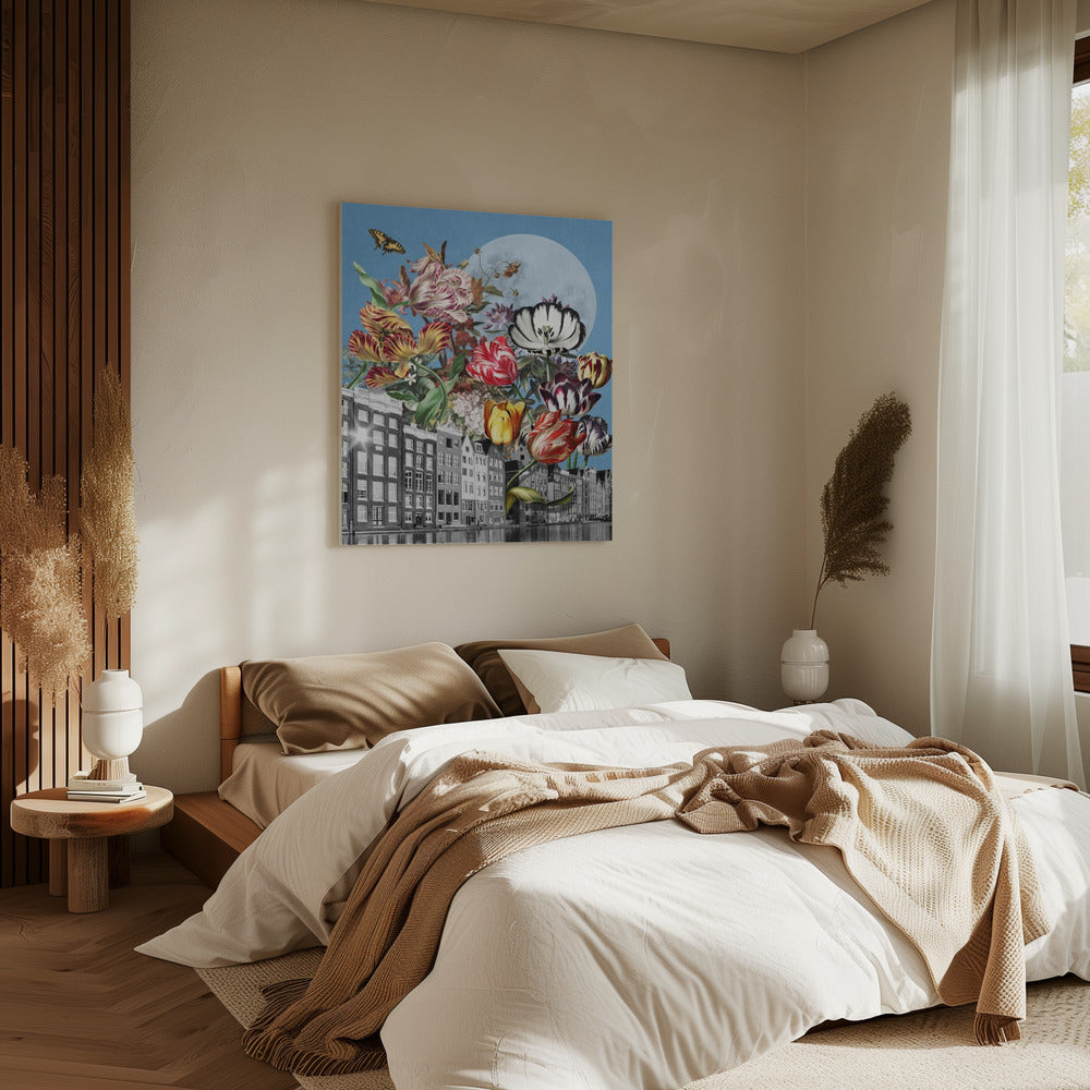 Levendige tulpen en ingewikkelde vlinders | Canvas