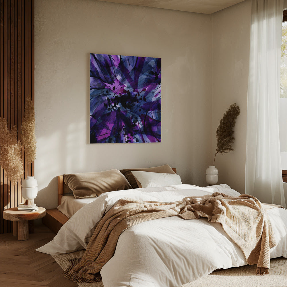 Dynamische paarse en zwarte penseelstreken | Canvas