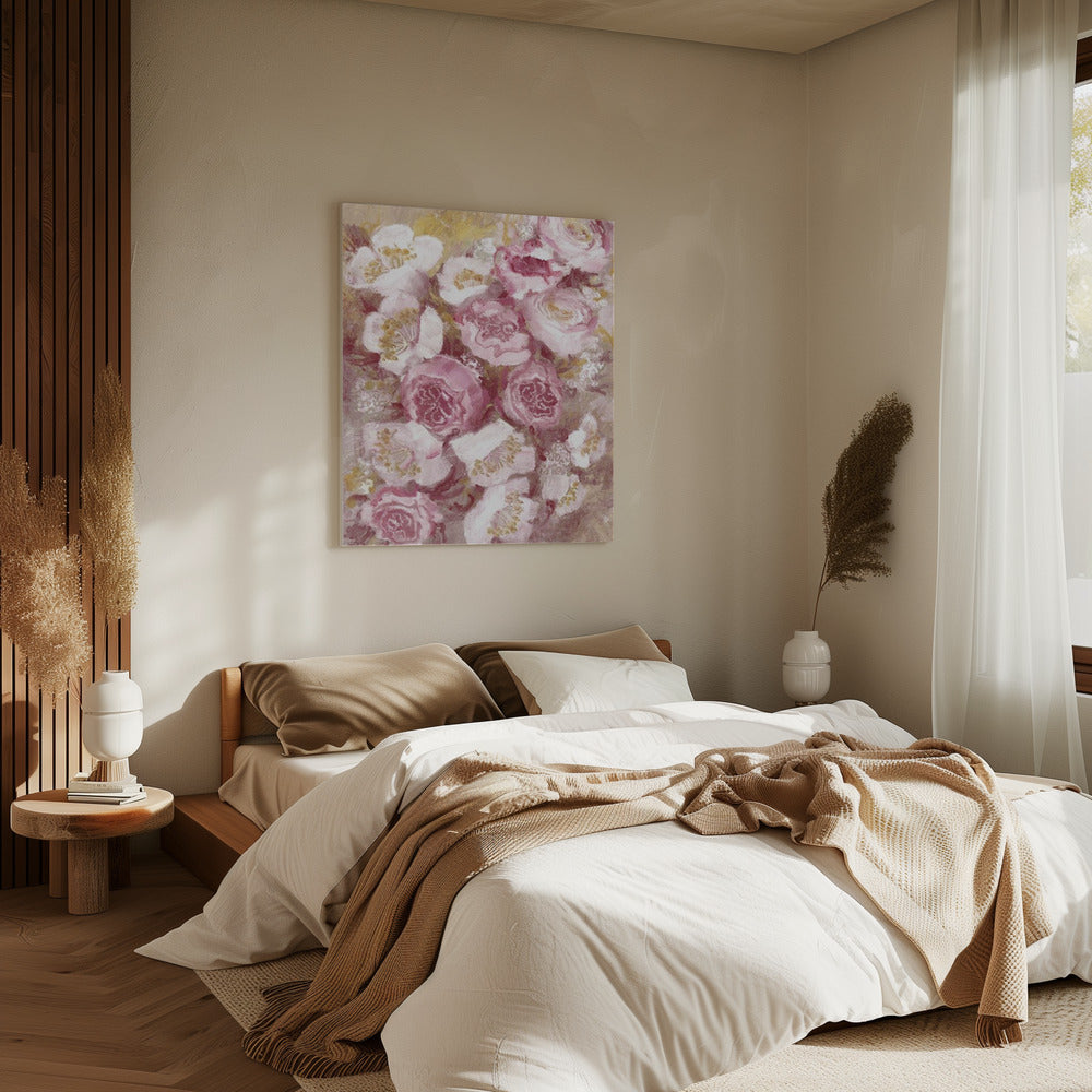 Bloemenboeket met roze rozen | Canvas