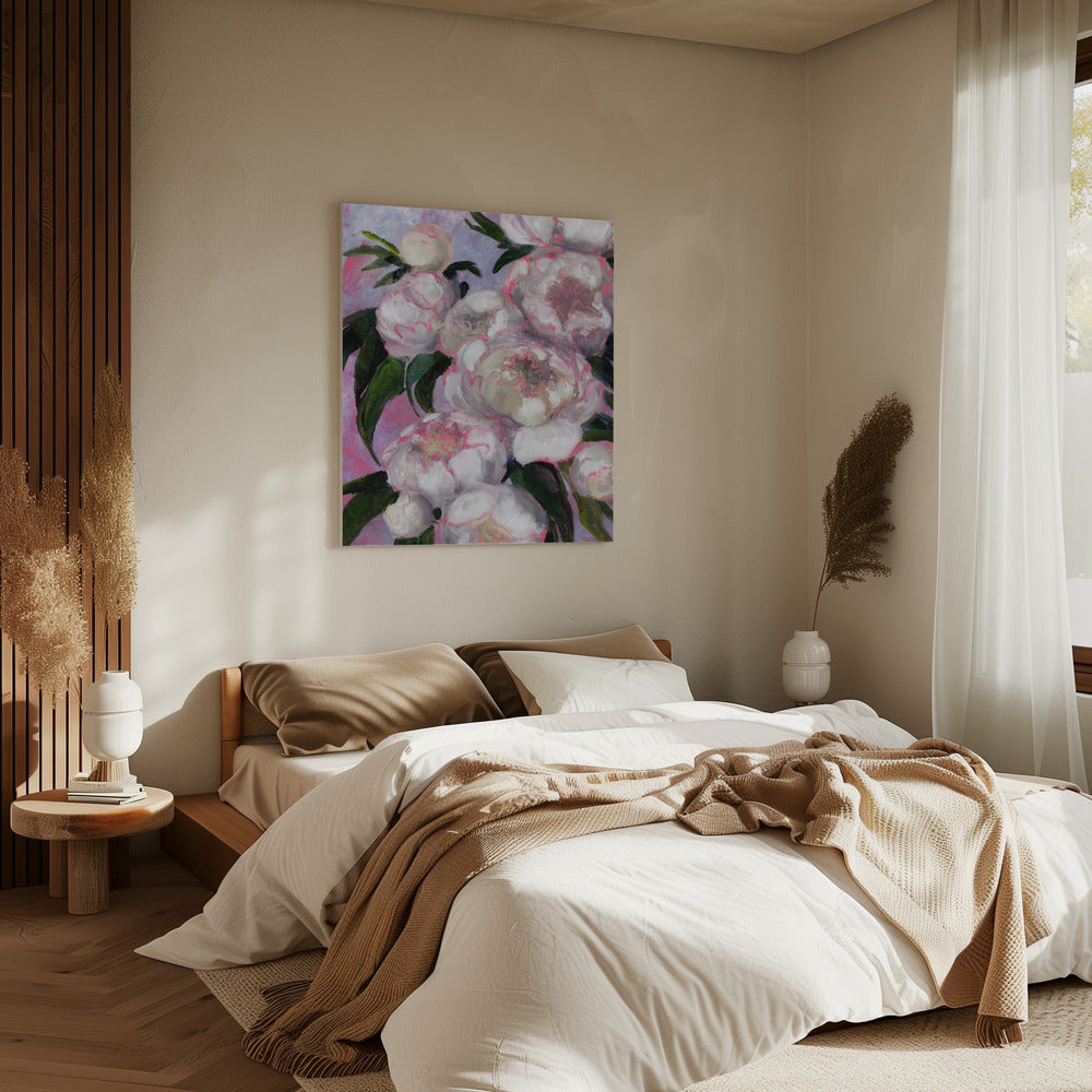 Witte pioenrozen met roze highlights | Canvas