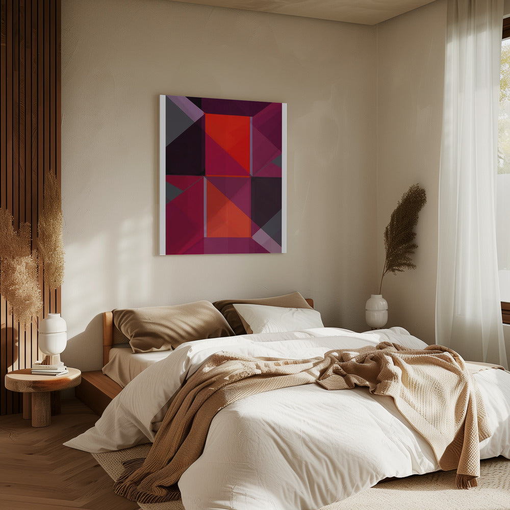 Geometrische compositie met opvallende rode en paarse tinten | Canvas