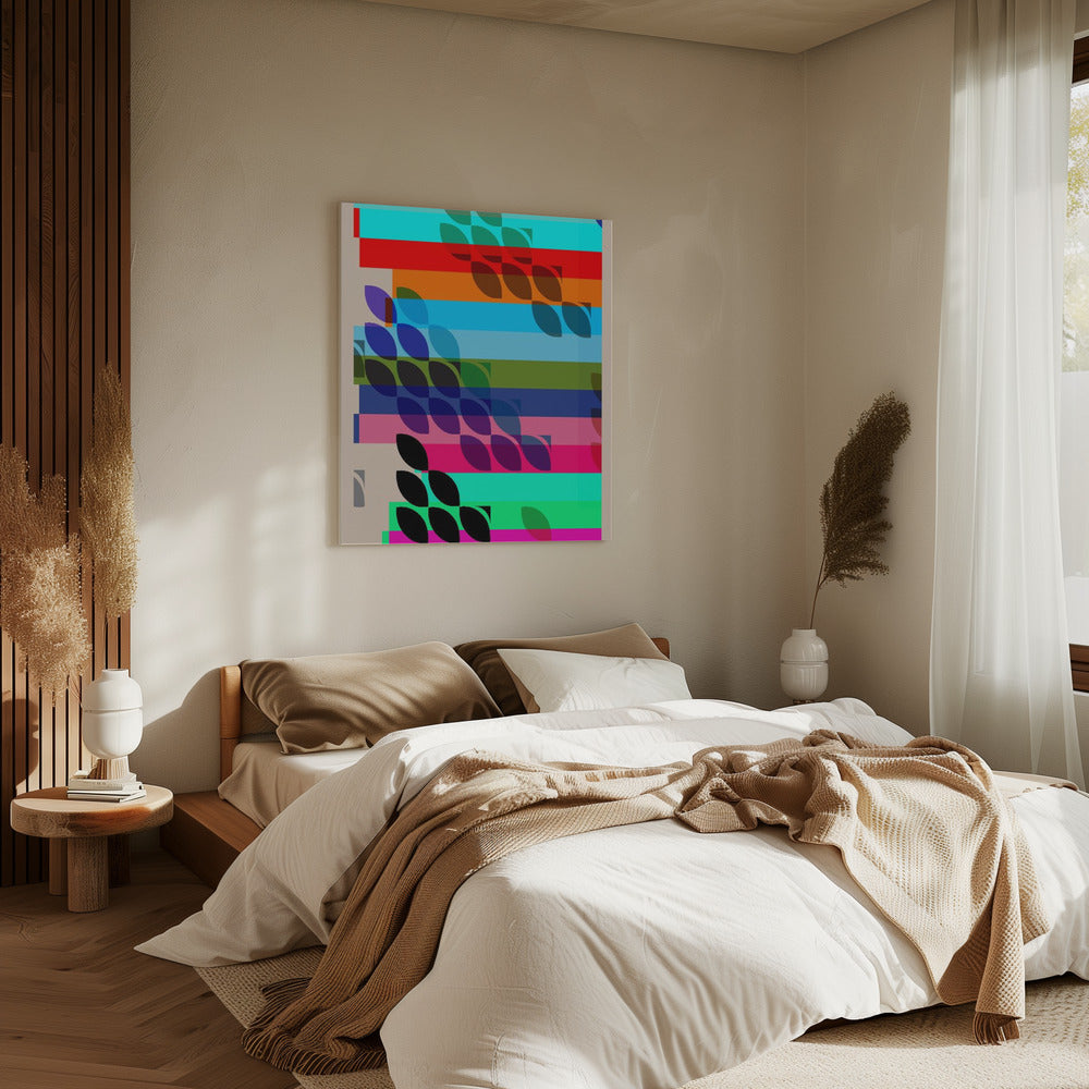 Levendige geometrische vormen en bladpatronen | Canvas
