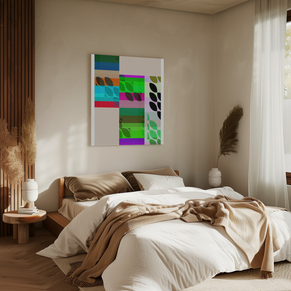 Vibrant Geometric Shapes And Leaf Patterns | Canvas