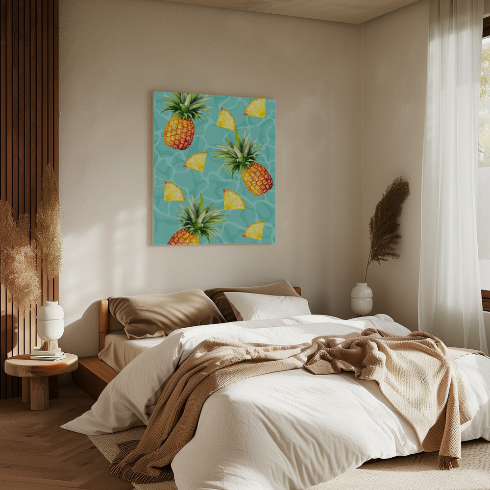 Exotisch ananas- en schijfjesesthetisch patroon - Tropische zomer aquarel | Canvas