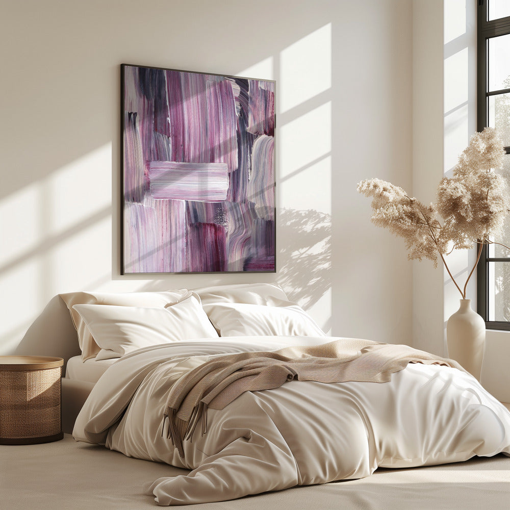 Gedurfde penseelstreken in tinten violet en roze | Poster