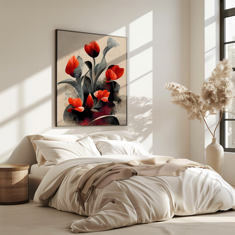 Karmozijnrode bloesems | Poster