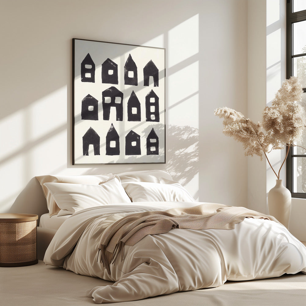 Tiny Houses #1 | Handgedrukte linosnede | Poster
