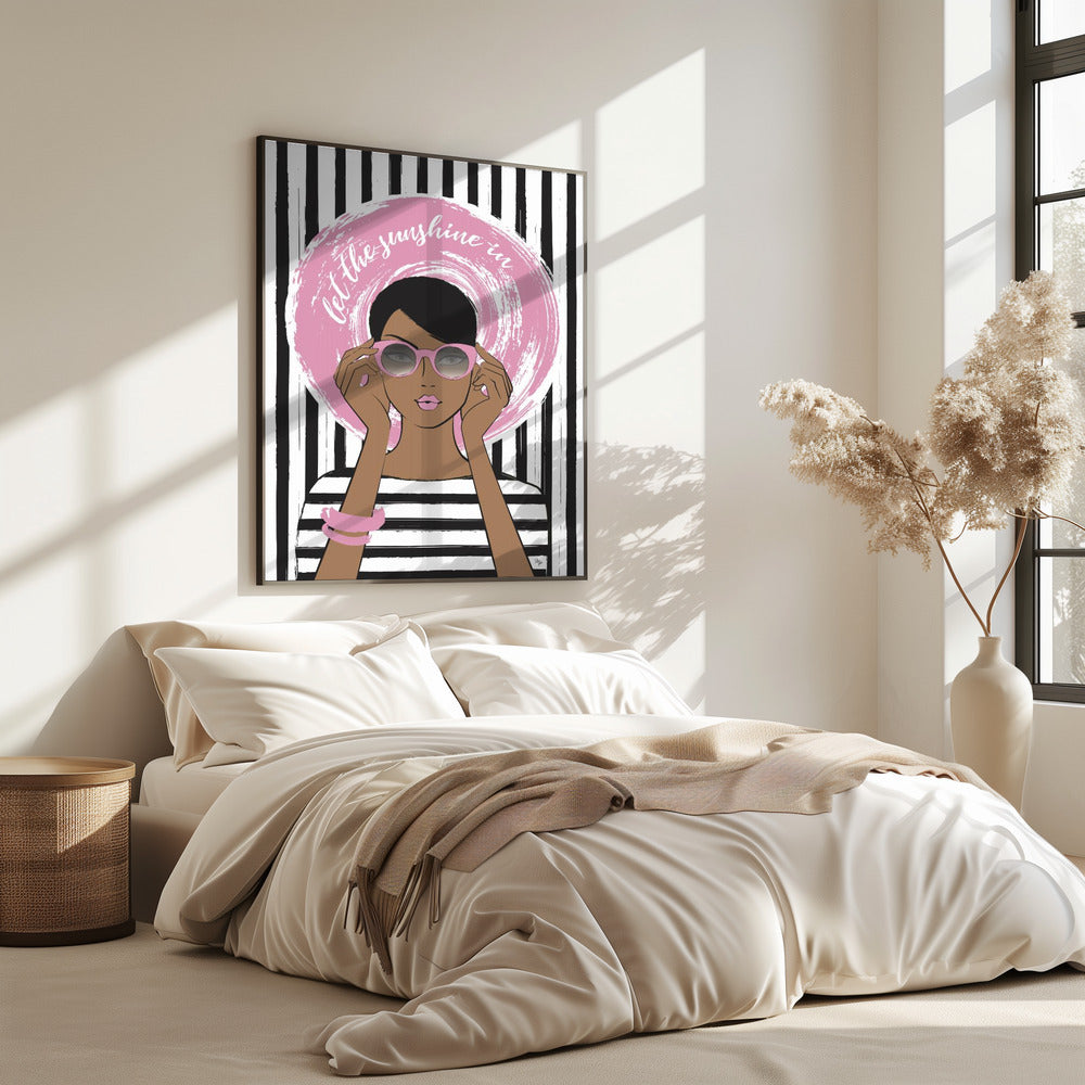 Vrouw met roze zonnebril | Poster