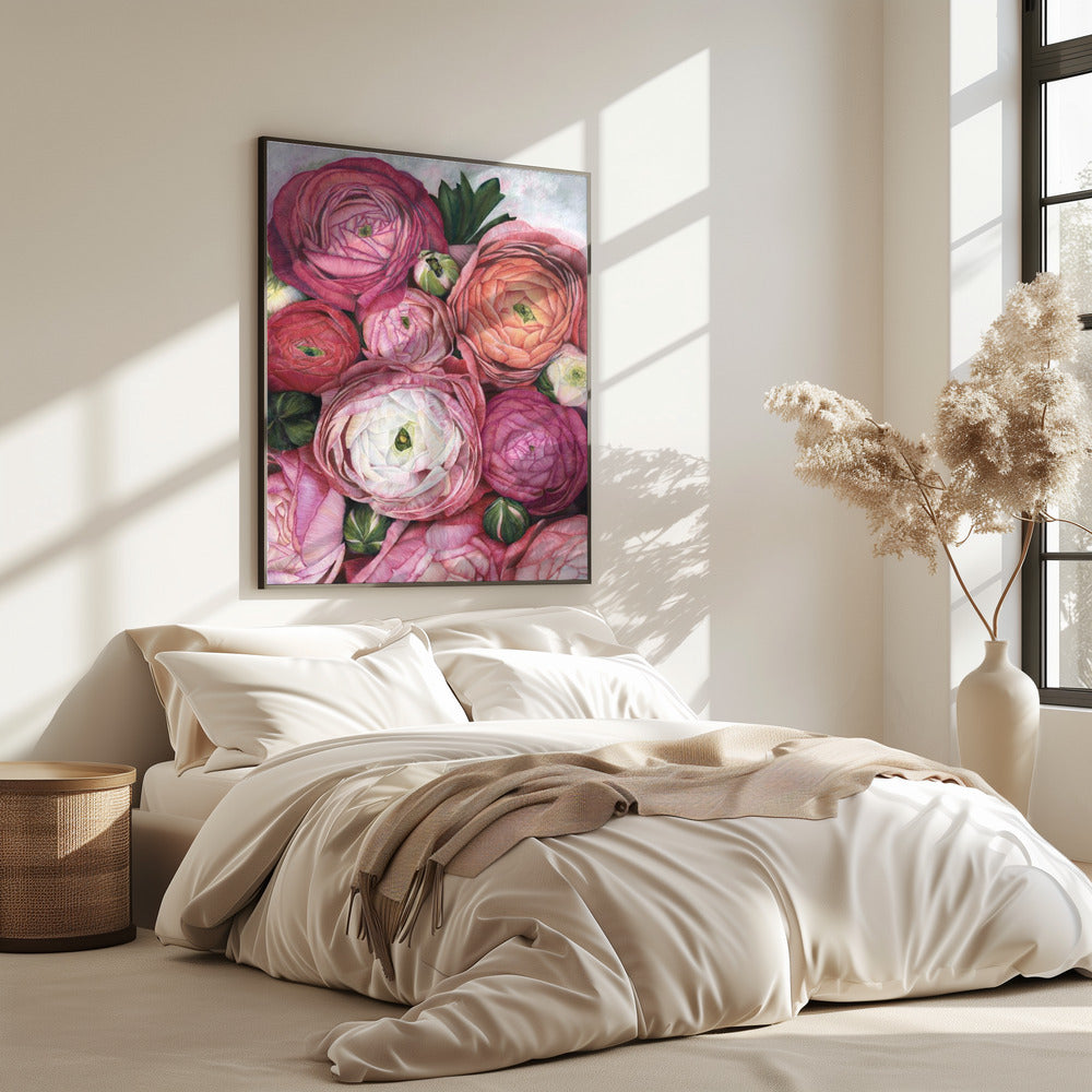 Arleth ranonkelboeket in warm roze | Poster
