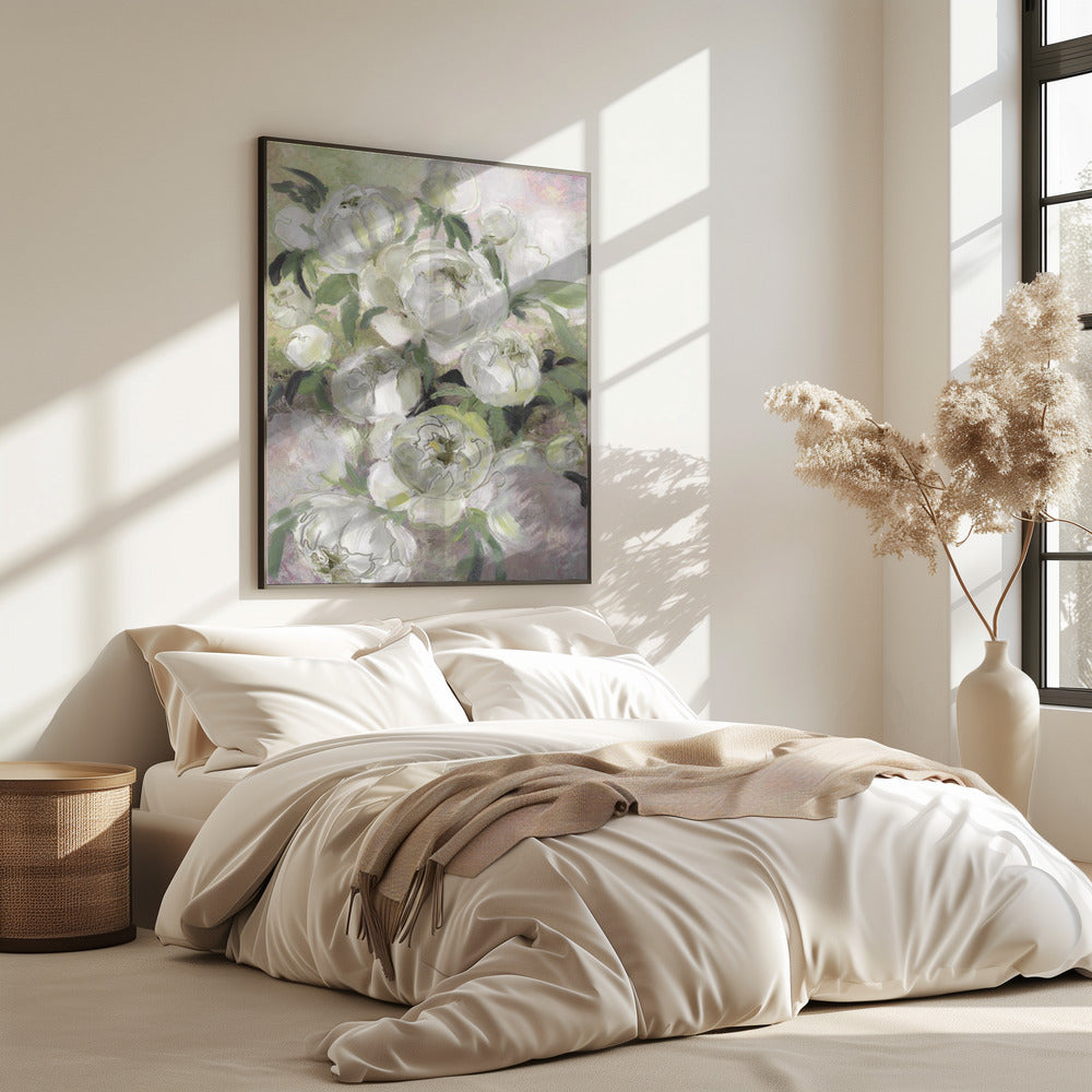 Droevige schilderachtige bloemen in groen | Poster