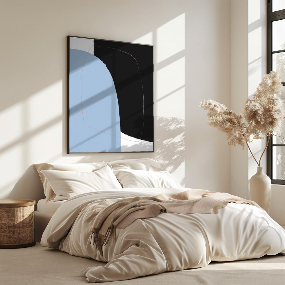 Overlappende zwarte en blauwe vormen | Poster