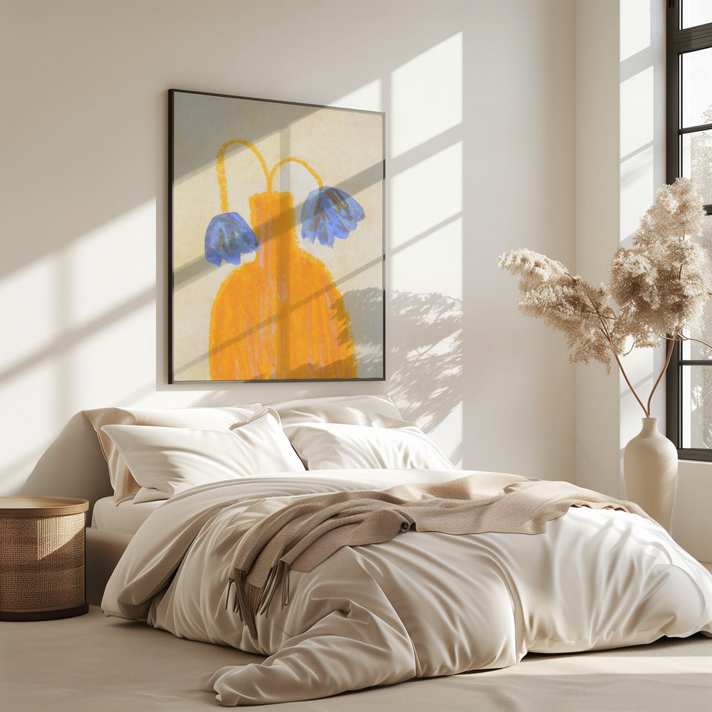 Stilleven met vaas en twee bloemen | Poster
