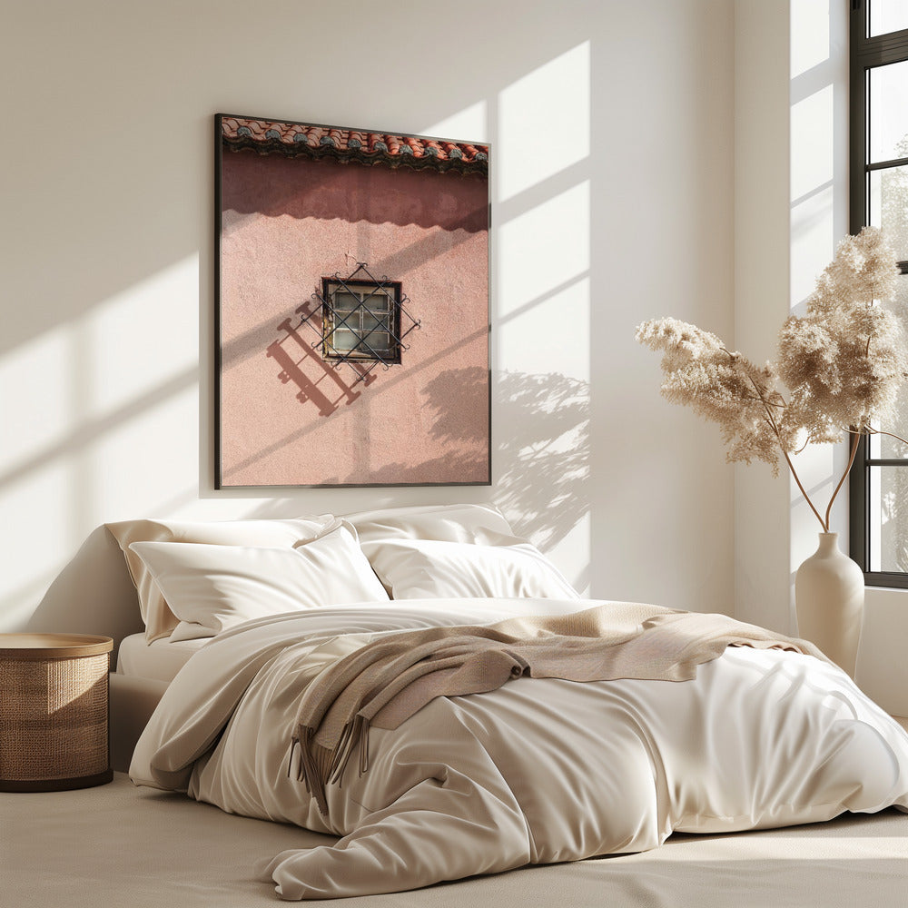 Rustieke roze muur met een vintage raam | Poster