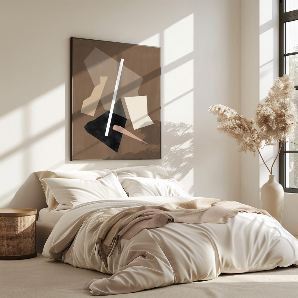 Schilderij met bruine papiersneden | Poster