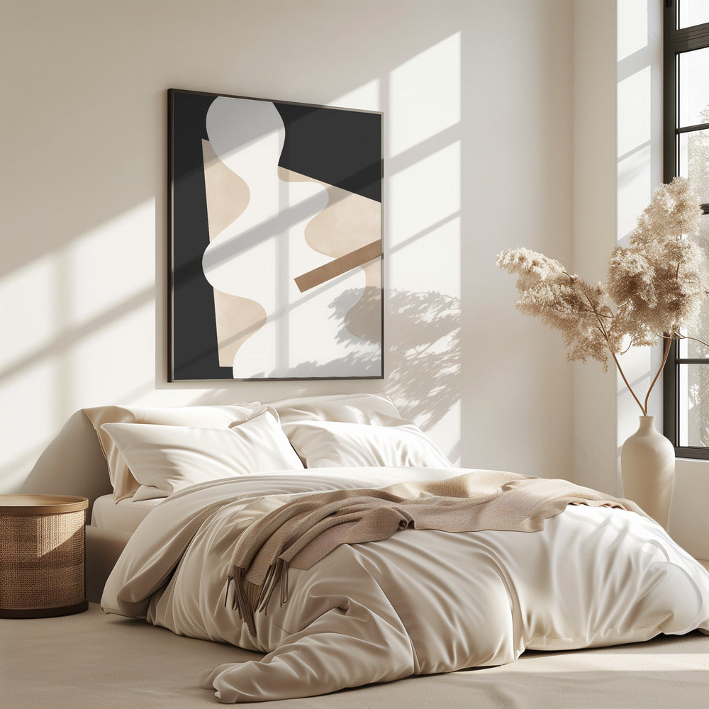 Beige grafische curven kunst | poster