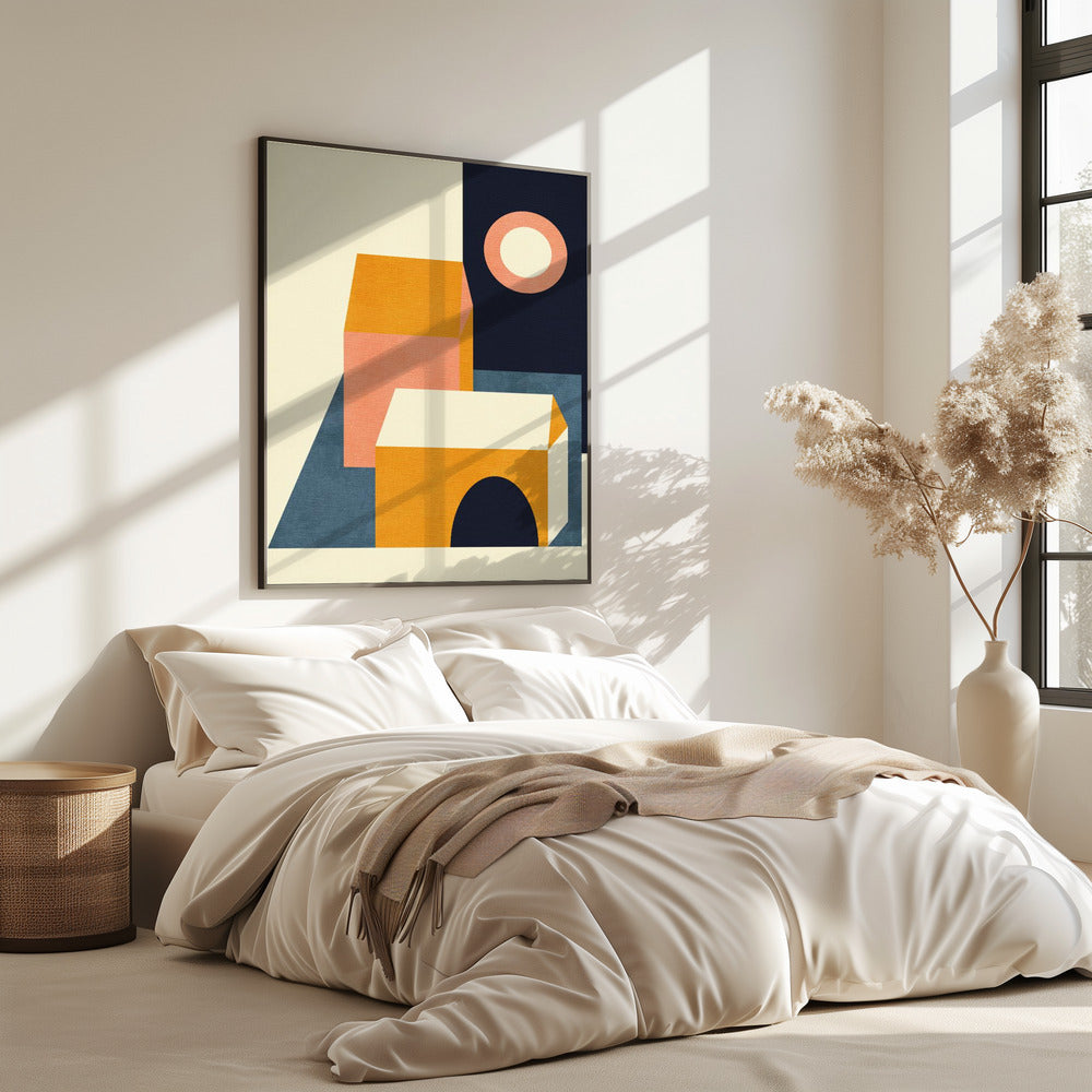 Regenboog Plus Vormen Blauw Mosterd11 | Poster