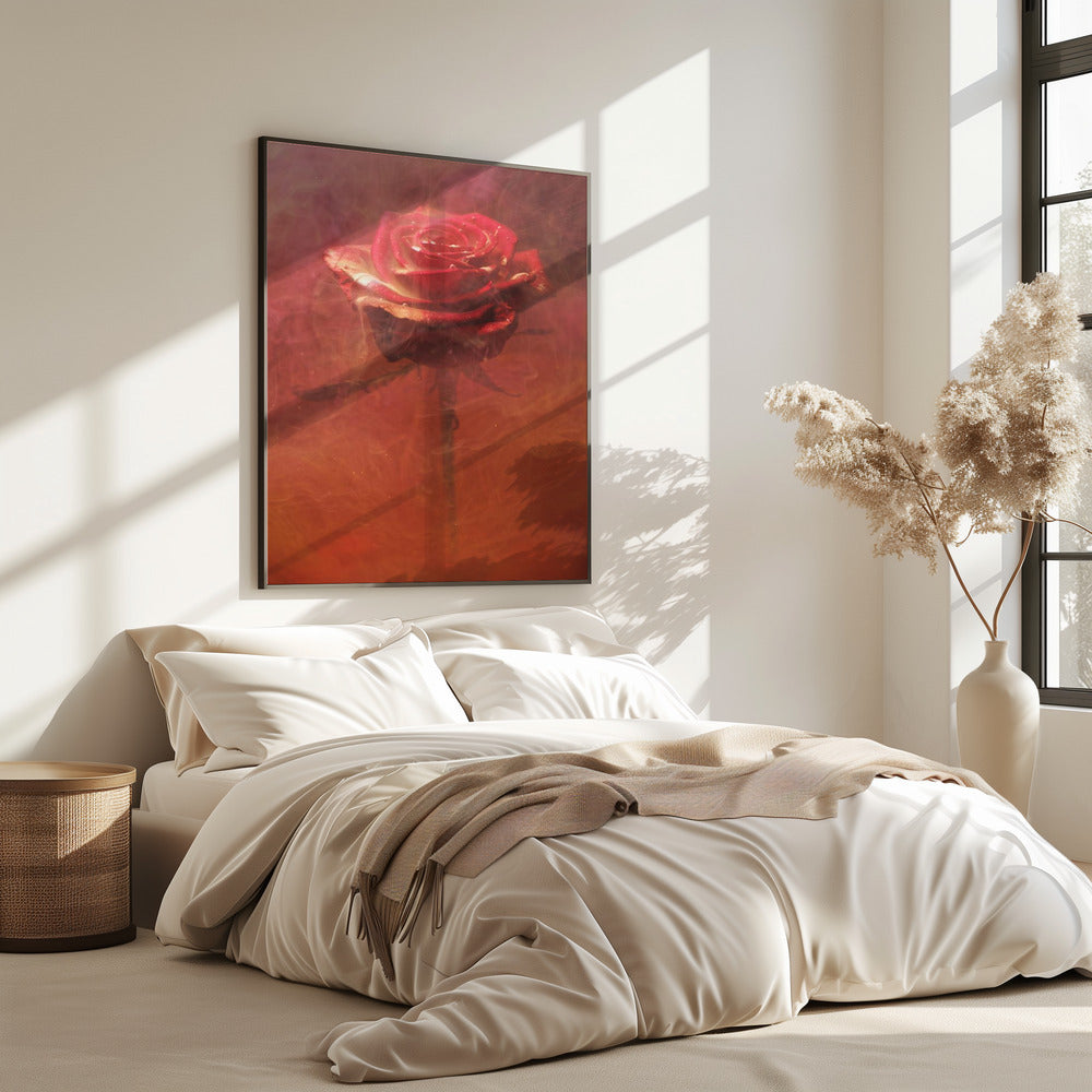 rode roos en inkt in water | Poster