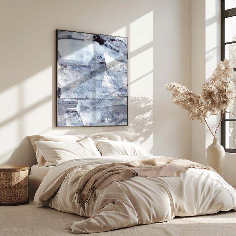 Brushstrokes in Shades of Gray Blue and White | Poster