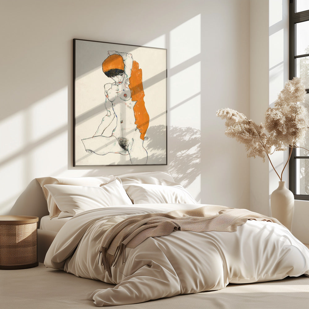 Staand naakt met oranje draperie 1914 | Poster