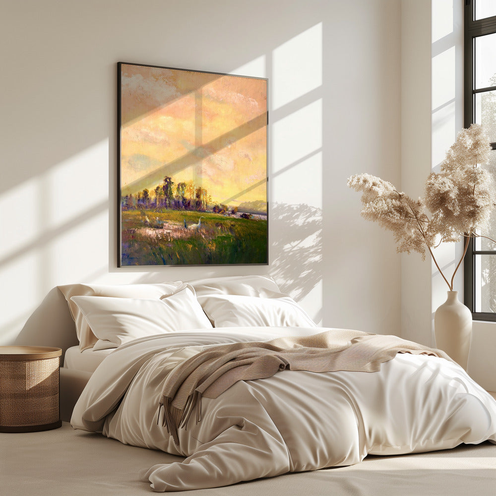 Zonovergoten weidelandschap | Poster