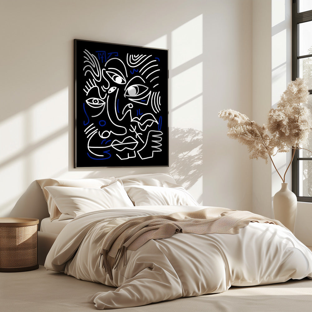 Witte en blauwe lijnen op een zwarte achtergrond | Poster