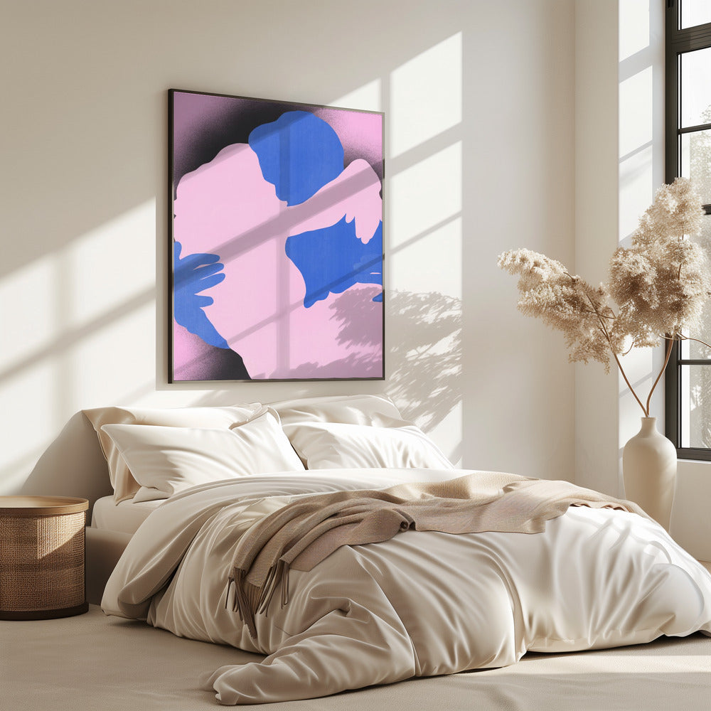 Twee abstracte figuren in een omhelzing | Poster