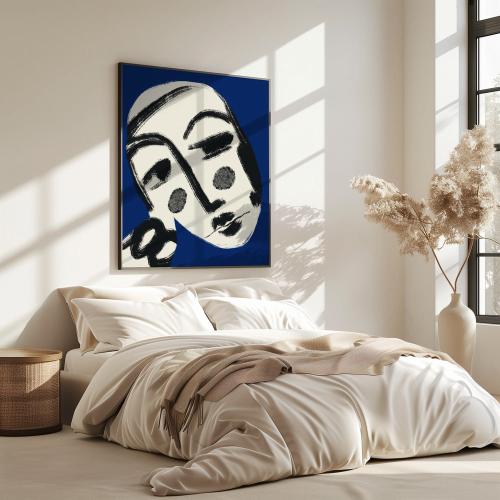 Rustend portret in blauw | Poster